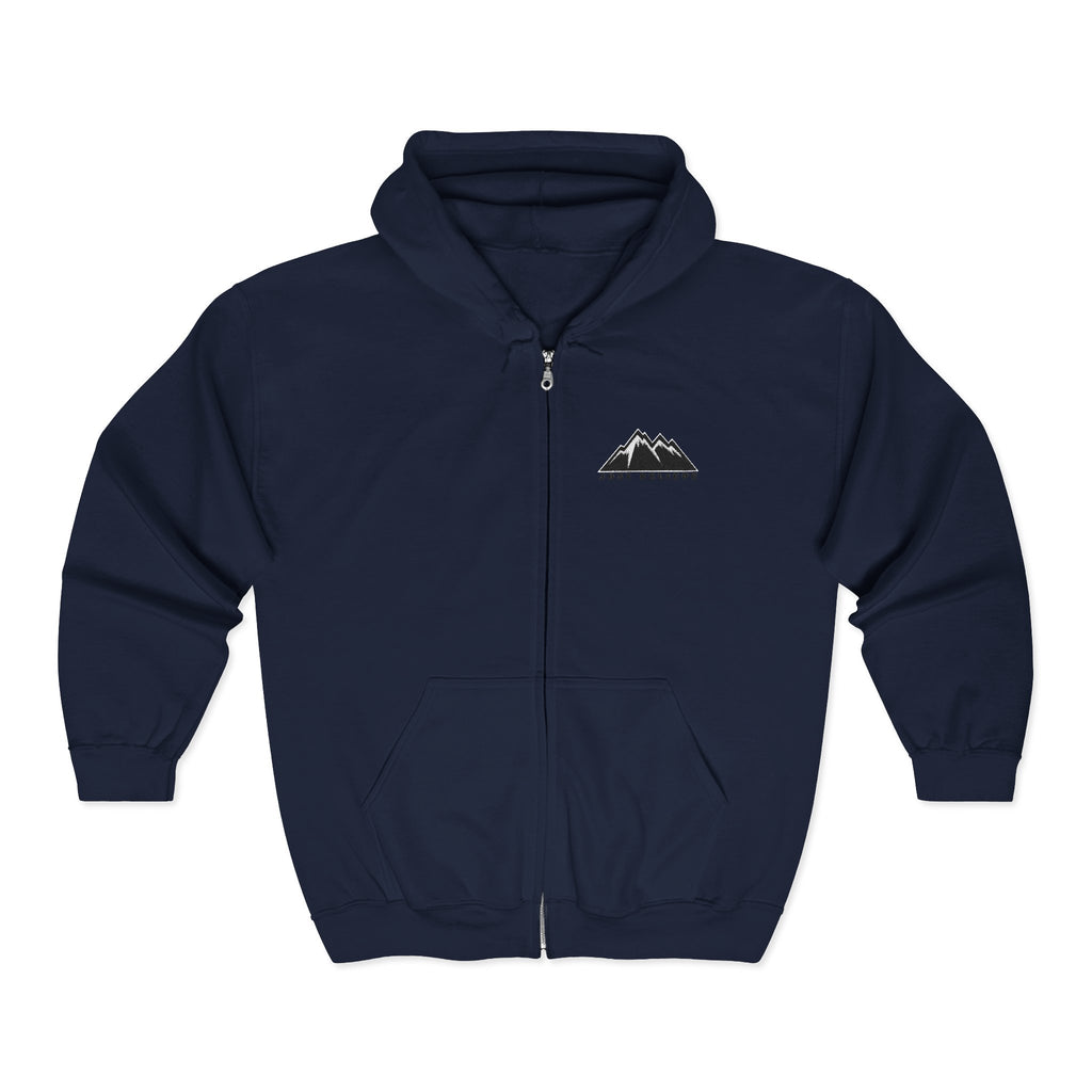 Just Believe Mountain Outline Zip Hoodie — Minimal Mountain Logo Hoodie