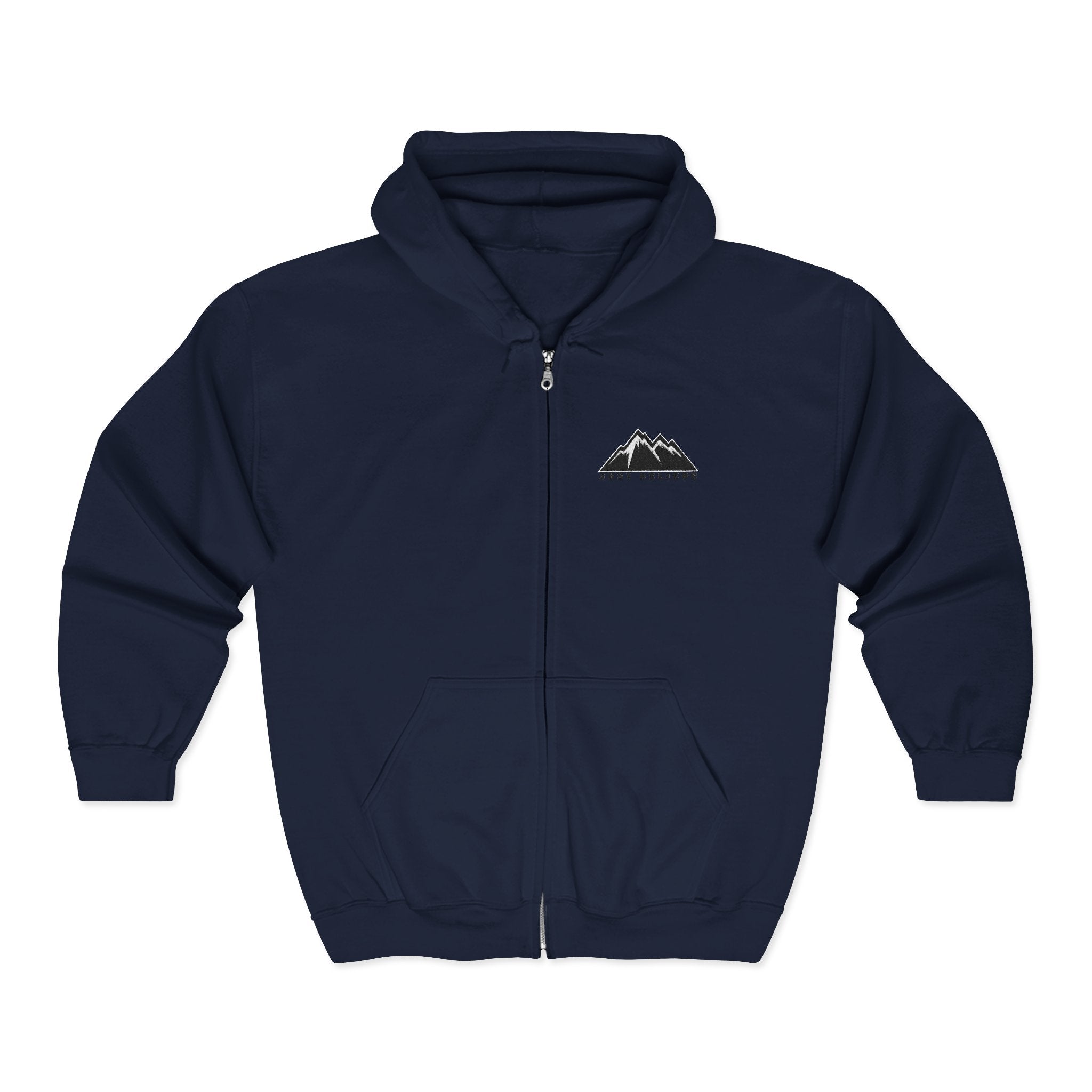 Just Believe Mountain Outline Zip Hoodie — Minimal Mountain Logo Hoodie