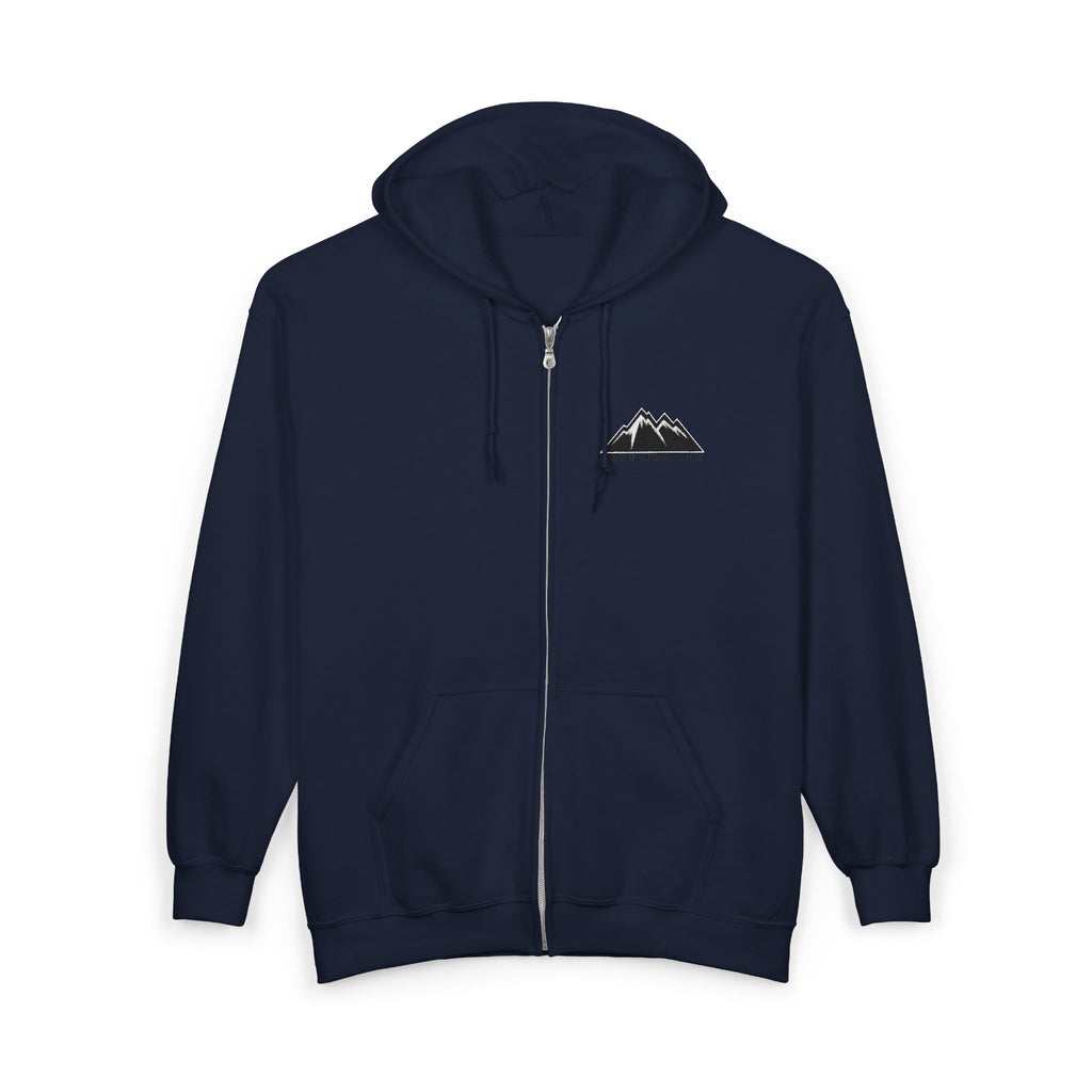 Just Believe Mountain Outline Zip Hoodie — Minimal Mountain Logo Hoodie