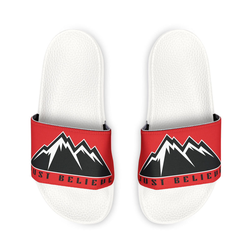 Just Believe Men's Removable-Strap Slide Sandals — Bold Red Mountain Logo