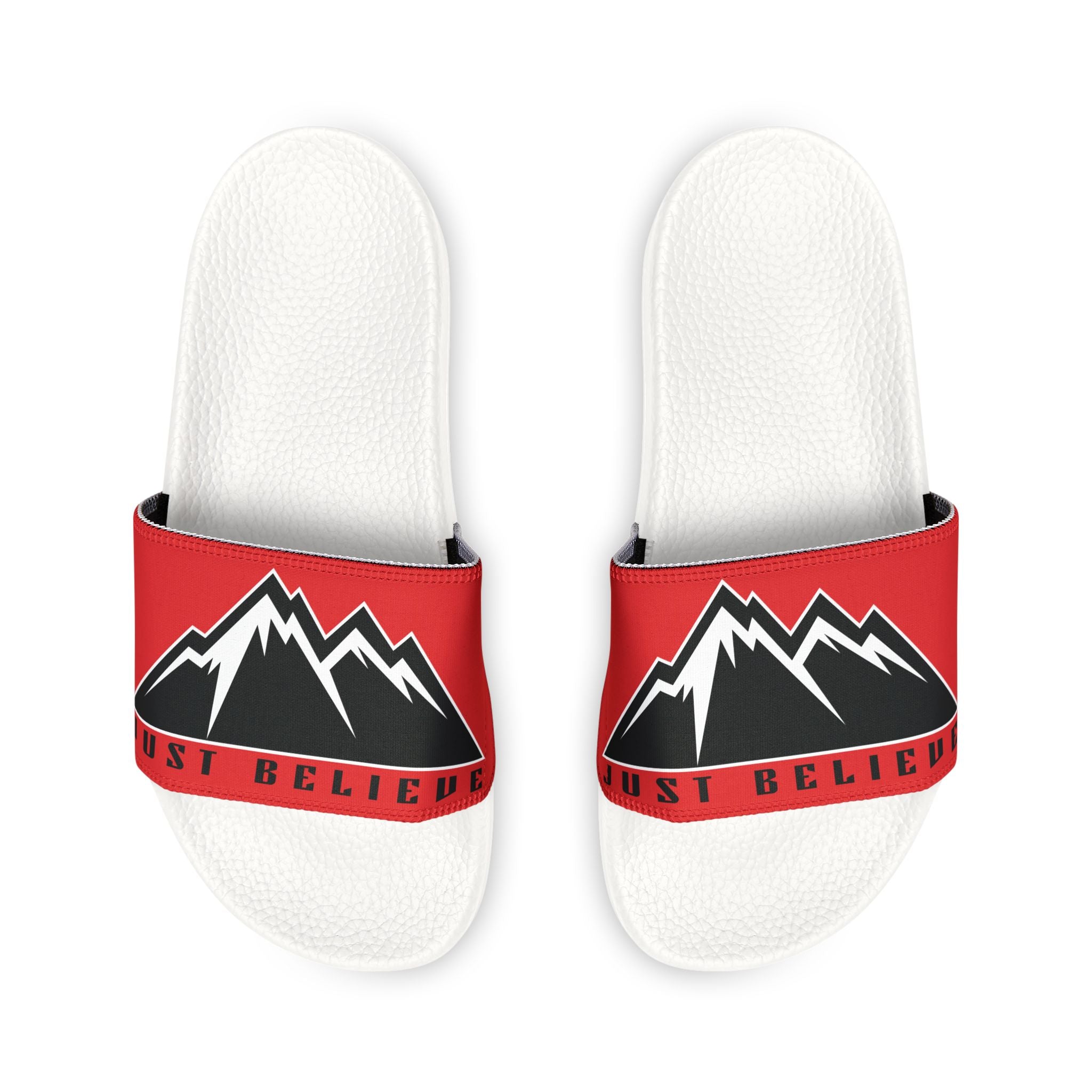 Just Believe Men's Removable-Strap Slide Sandals — Bold Red Mountain Logo
