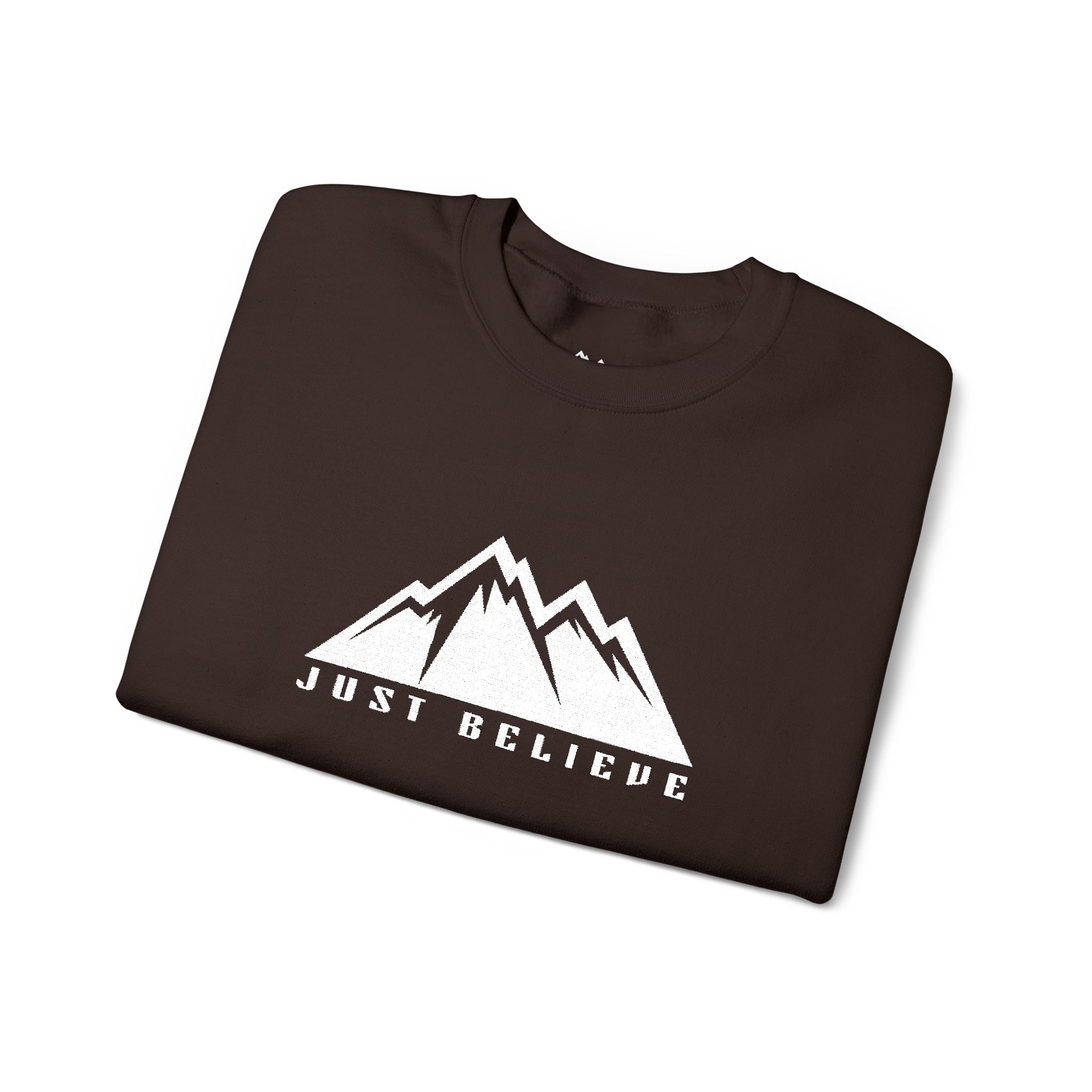 Just Believe Mountain Ridge Crewneck Sweatshirt — Adventure Graphic "Love Believe"