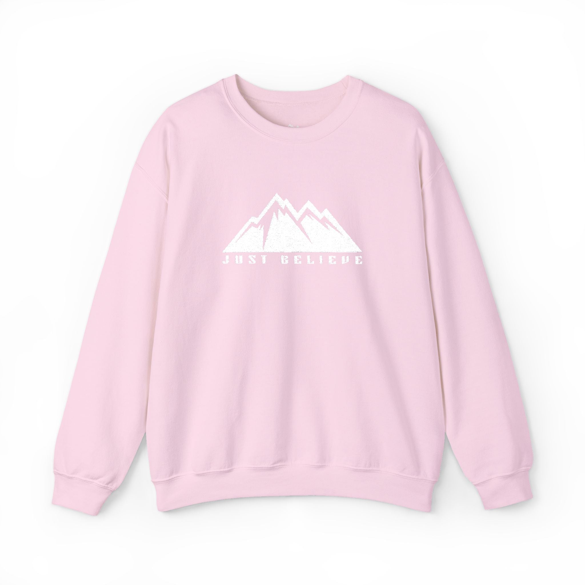 Just Believe Mountain Ridge Crewneck Sweatshirt — Adventure Graphic "Love Believe"