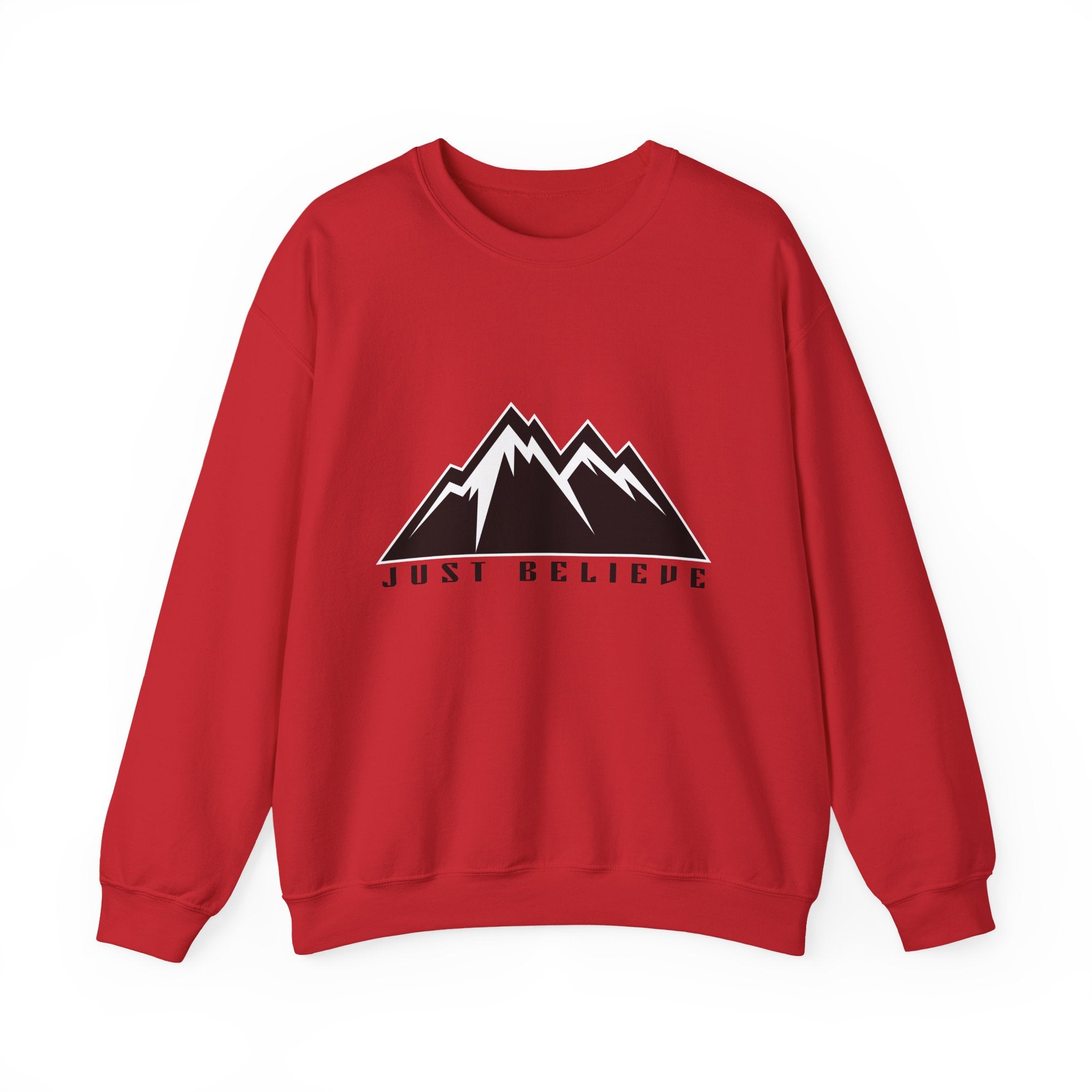 Just Believe Mountain Crewneck Sweatshirt — Inspirational Outdoor Graphic Sweatshirt