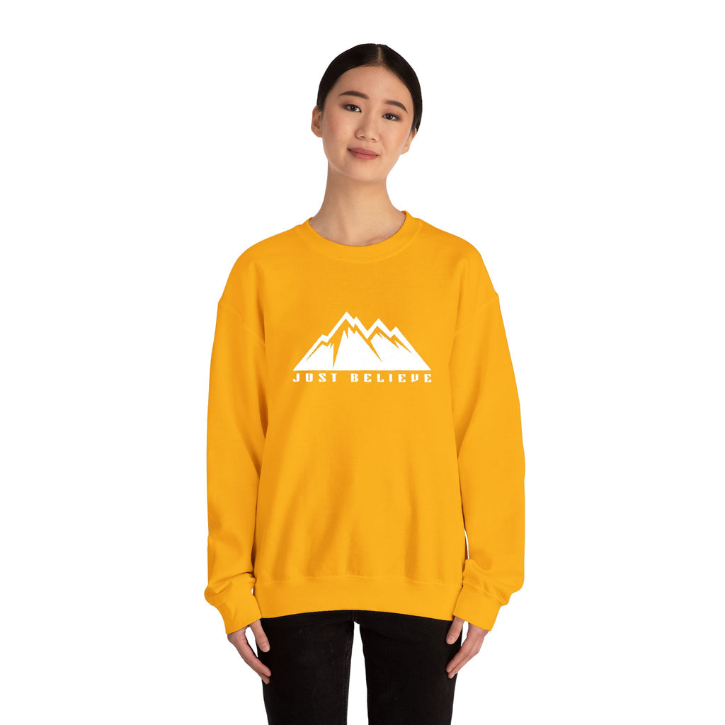 Just Believe Mountain Ridge Crewneck Sweatshirt — Adventure Graphic "Love Believe"