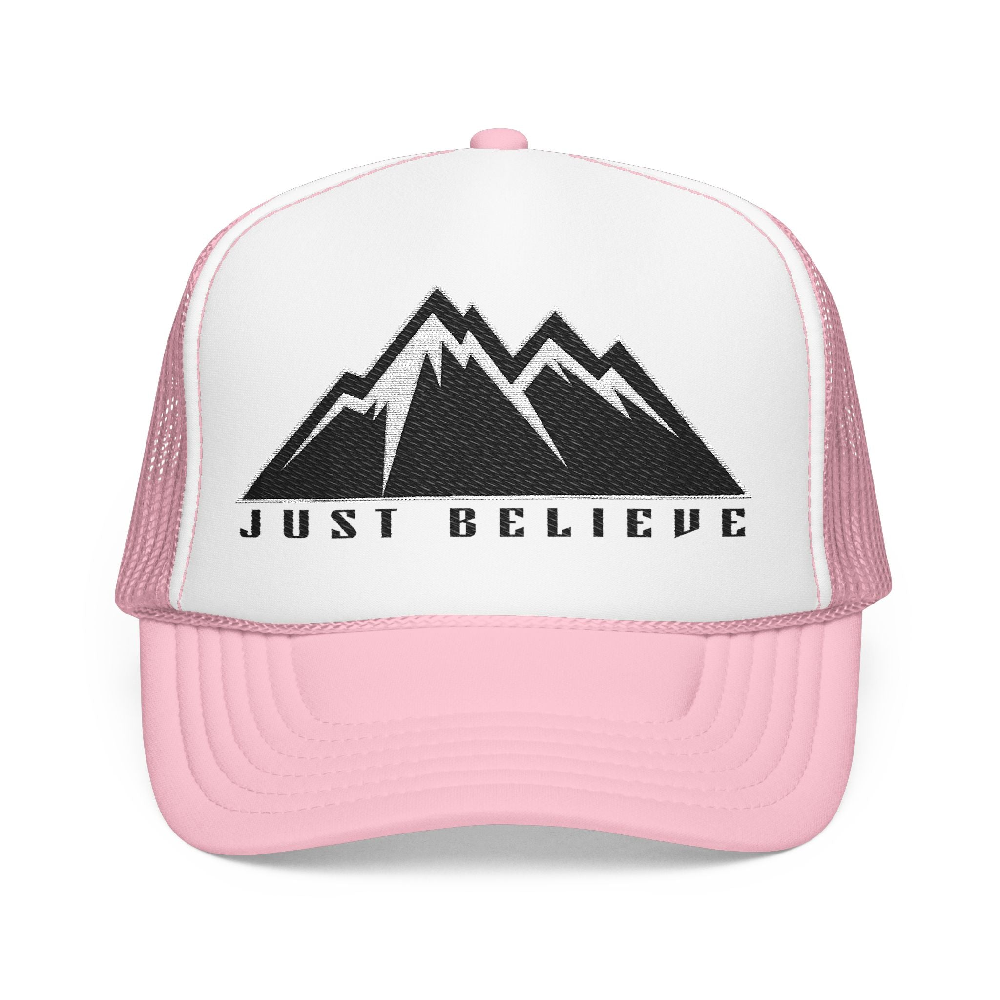 Just Believe Embroidered Trucker Hat — Foam Mesh Cap