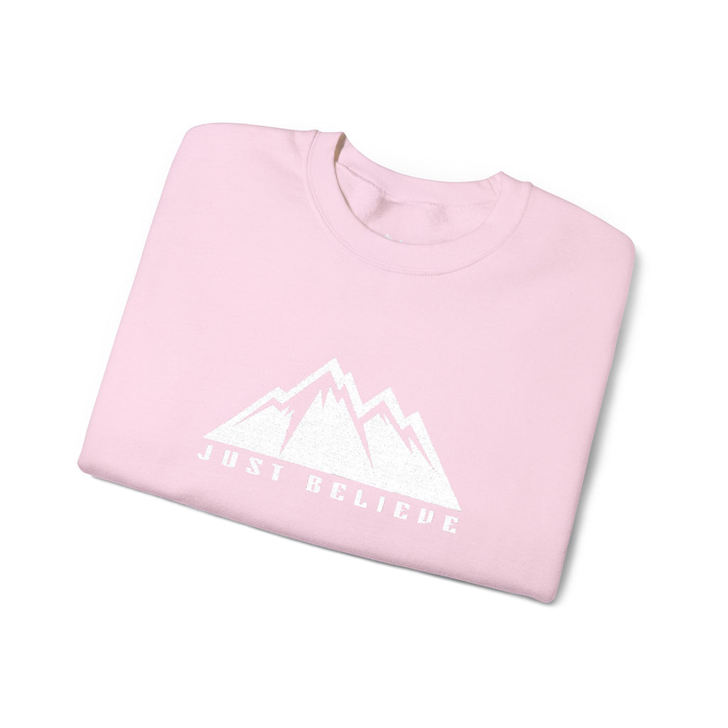 Just Believe Mountain Ridge Crewneck Sweatshirt — Adventure Graphic "Love Believe"