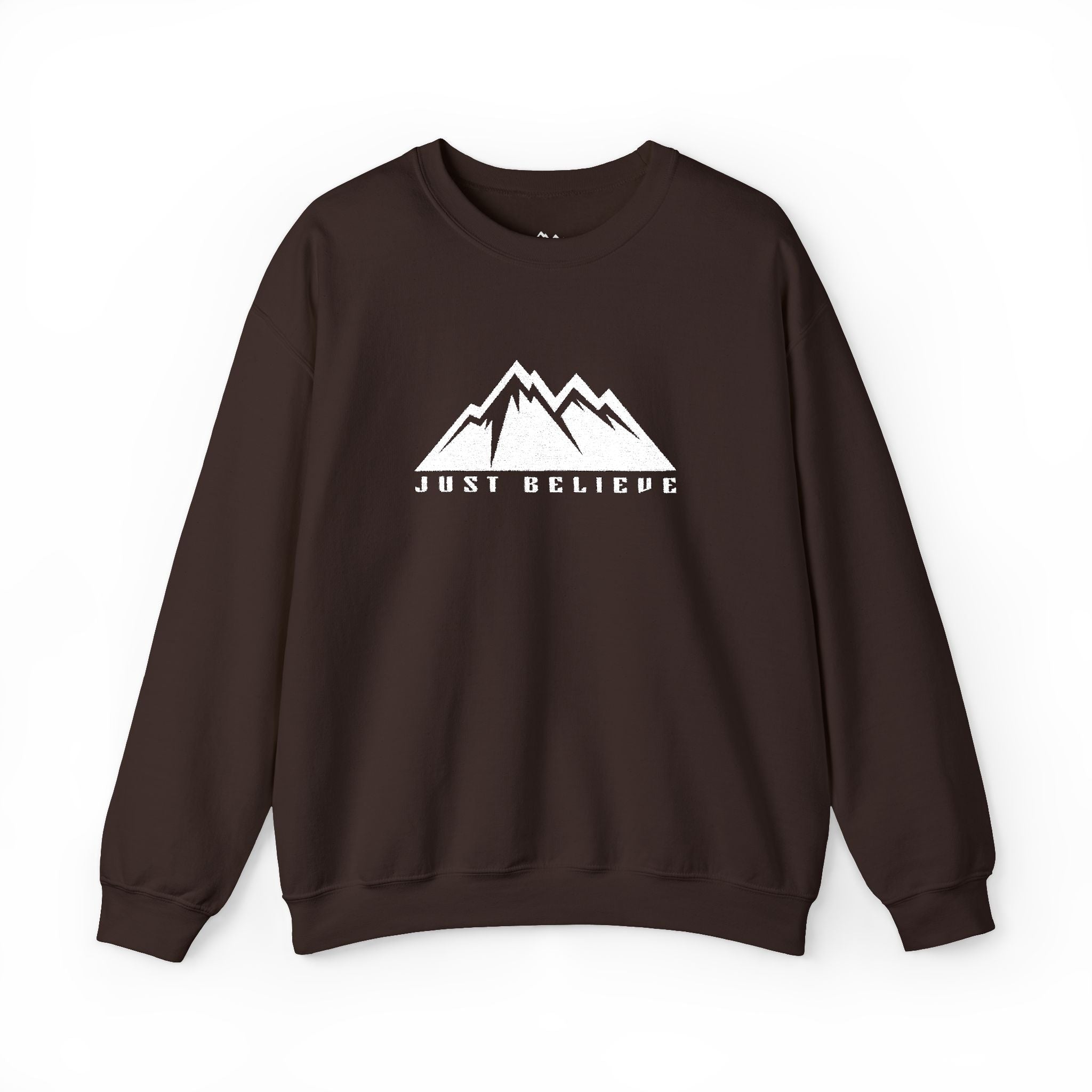 Just Believe Mountain Ridge Crewneck Sweatshirt — Adventure Graphic "Love Believe"