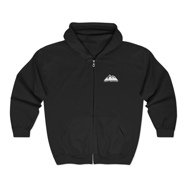 Just Believe Logo Zip Hoodie — Minimal  Range Full‑Zip Sweatshirt