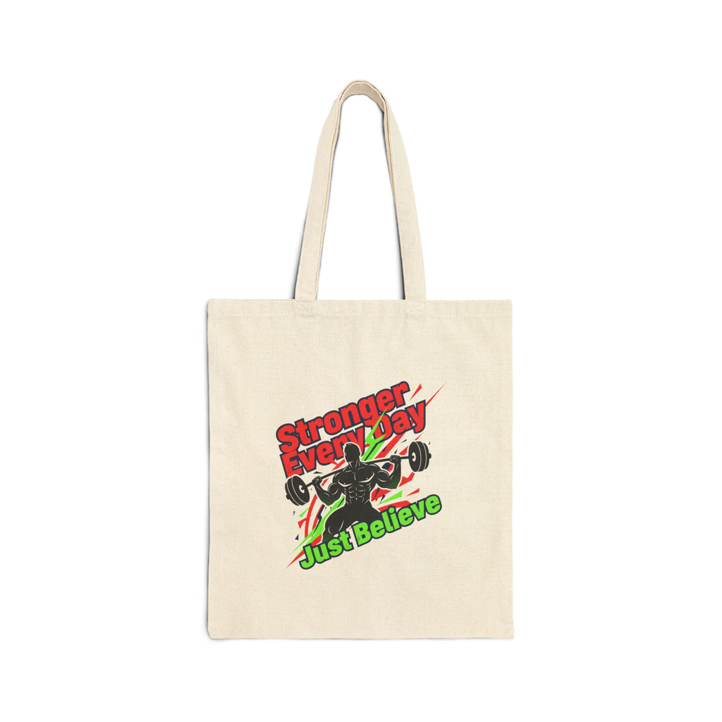 Just Believe Stronger Every Day Tote | gym motivation, workout bag