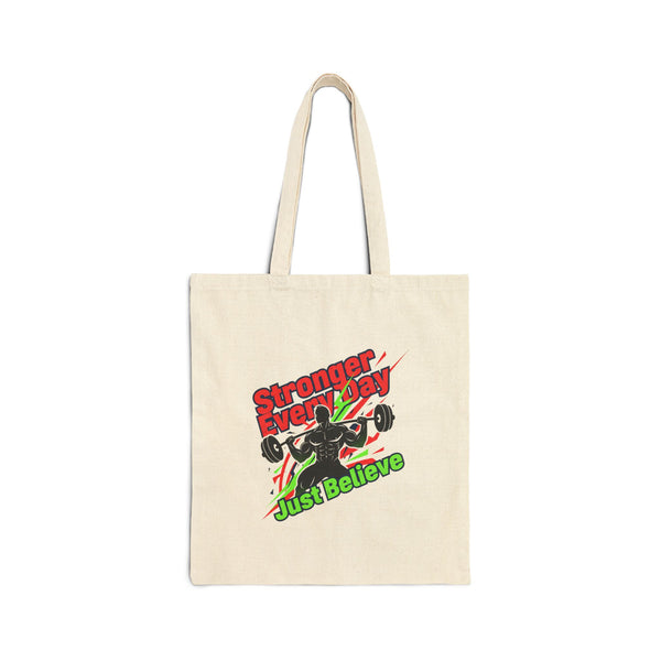 Just Believe Stronger Every Day Tote | gym motivation, workout bag