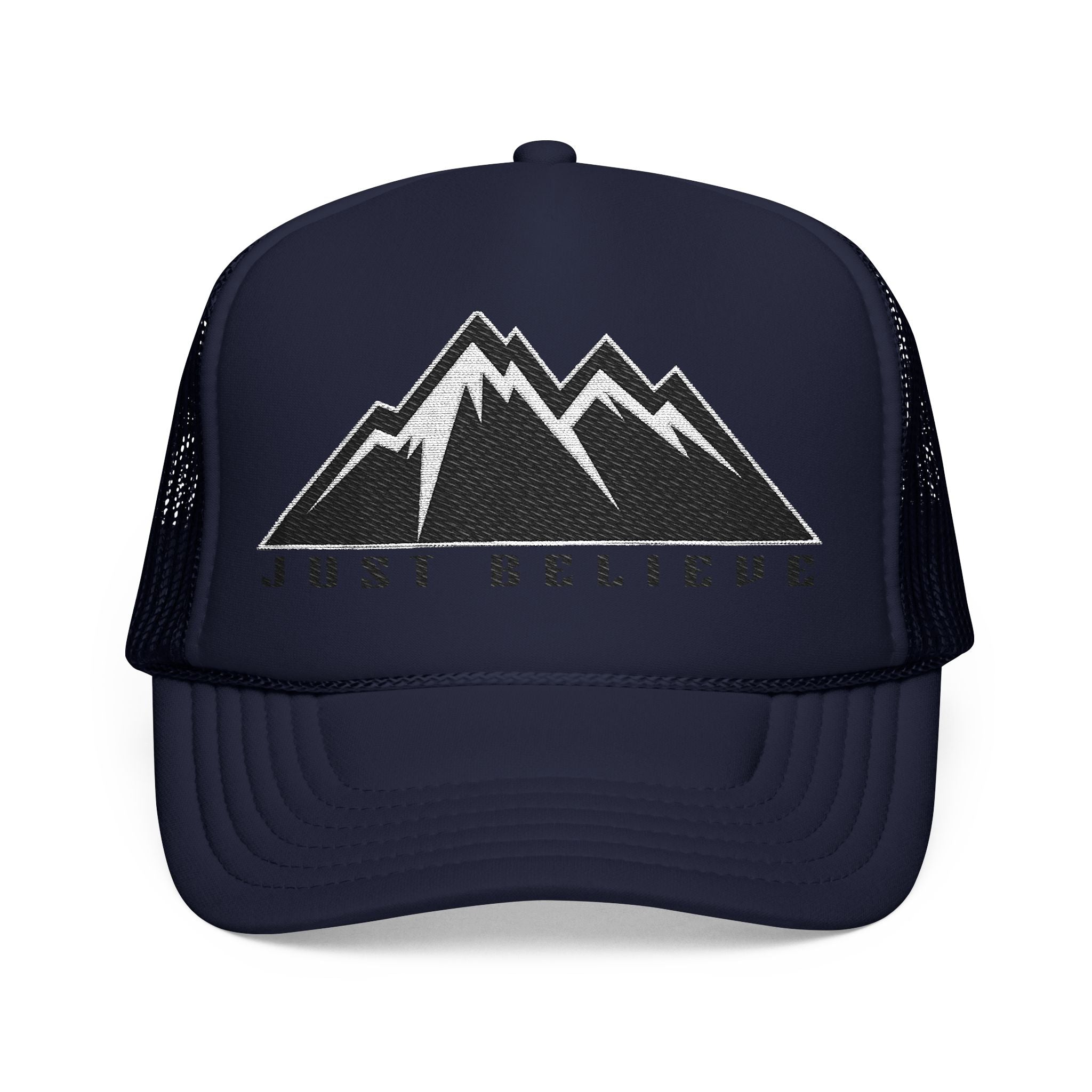 Just Believe Embroidered Trucker Hat — Foam Mesh Cap