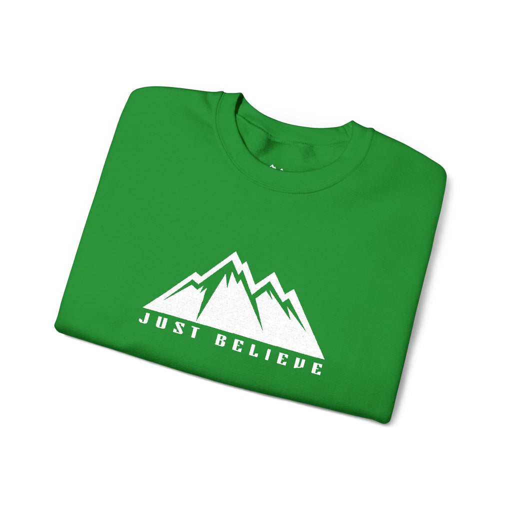 Just Believe Mountain Ridge Crewneck Sweatshirt — Adventure Graphic "Love Believe"