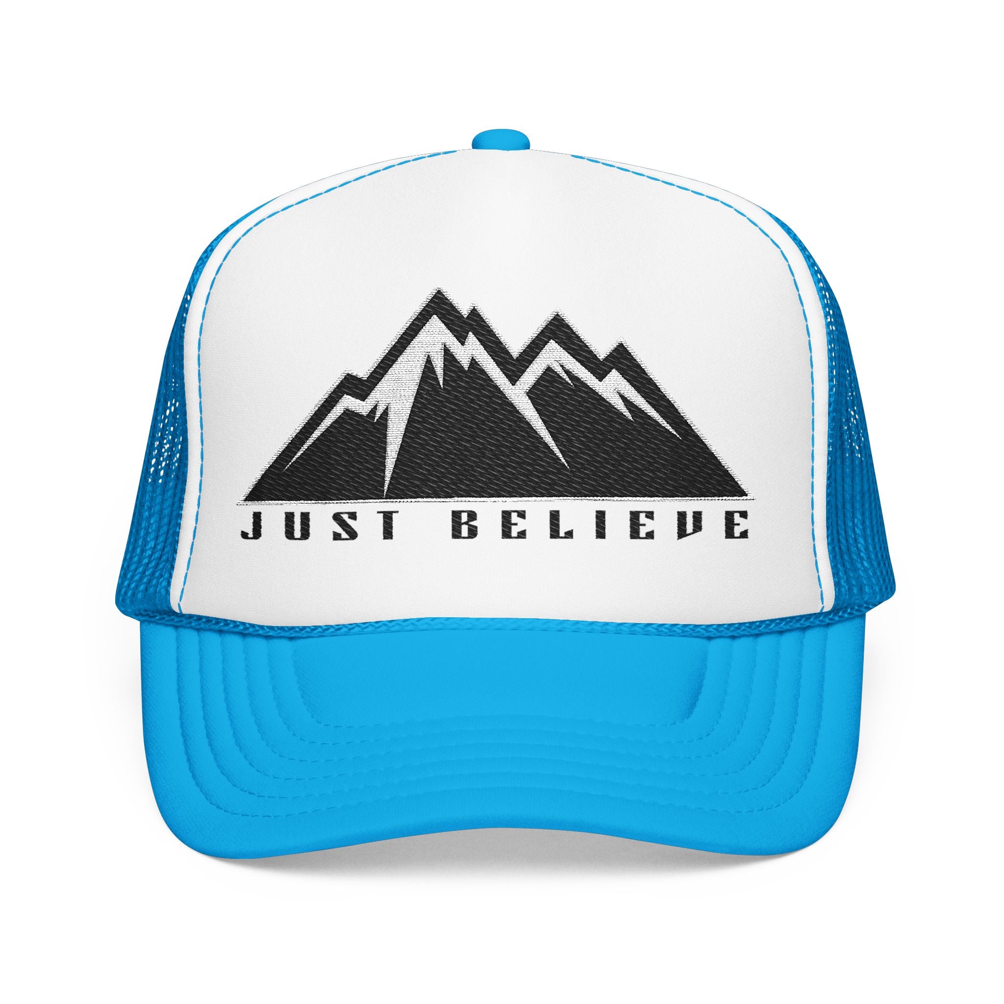 Just Believe Embroidered Trucker Hat — Foam Mesh Cap