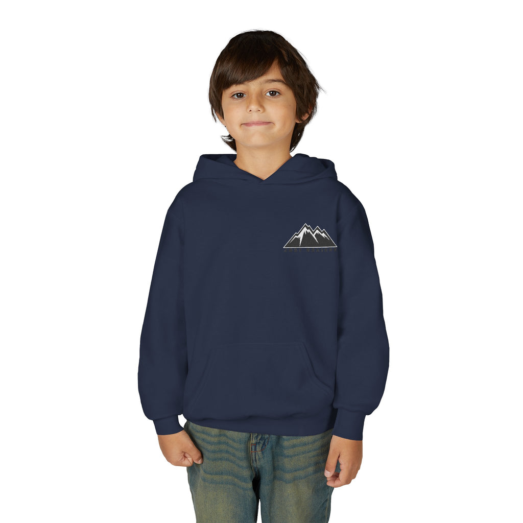 Youth Hoodie - Mountain Logo "Just Breathe" Minimal Outdoor Pullover