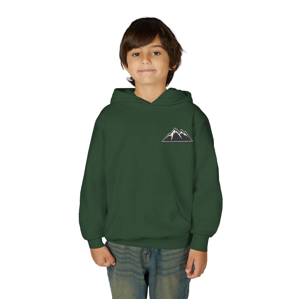 Youth Hoodie - Mountain Logo "Just Breathe" Minimal Outdoor Pullover