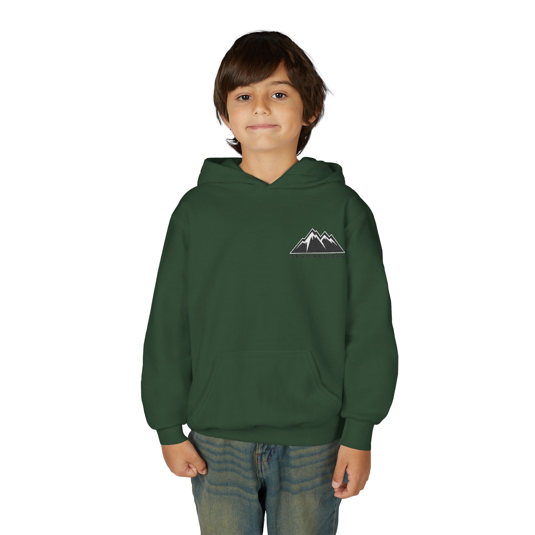 Youth Hoodie - Mountain Logo "Just Breathe" Minimal Outdoor Pullover