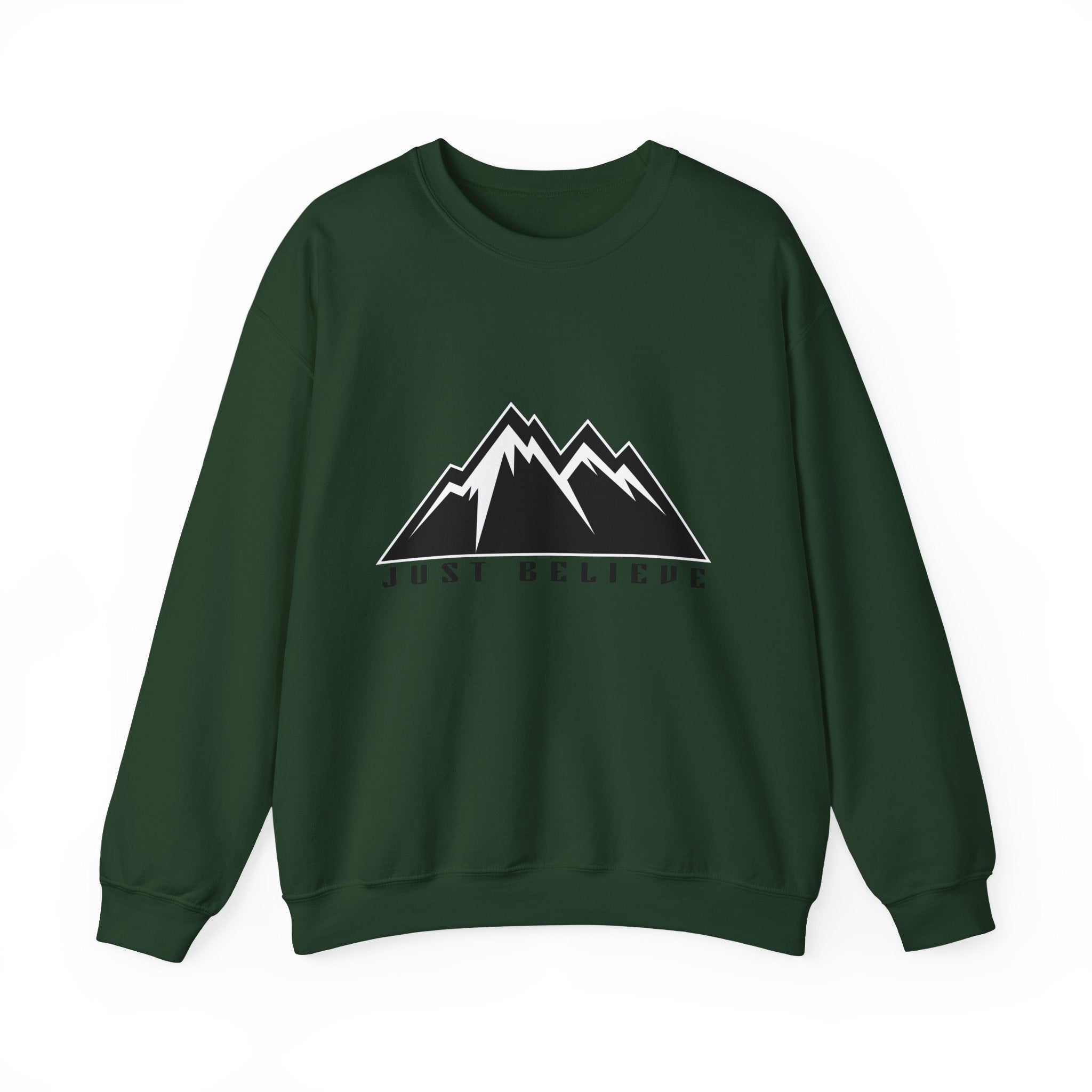 Just Believe Mountain Crewneck Sweatshirt — Inspirational Outdoor Graphic Sweatshirt