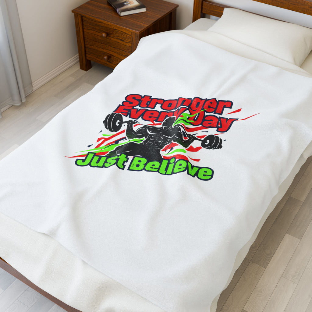 Stronger Every Day Velveteen Plush Blanket | fitness motivation, workout mantra