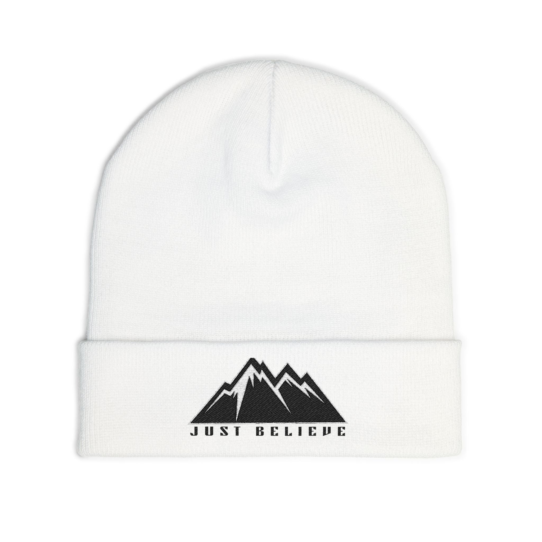 Beanie — Embroidered Mountain "Just Believe" Knit Cap