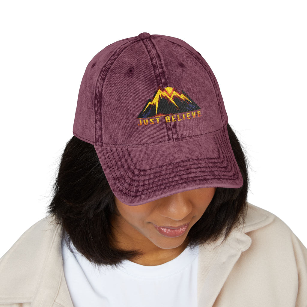 Just Believe Embroidered Vintage Mountain Cap — Red Dad Hat