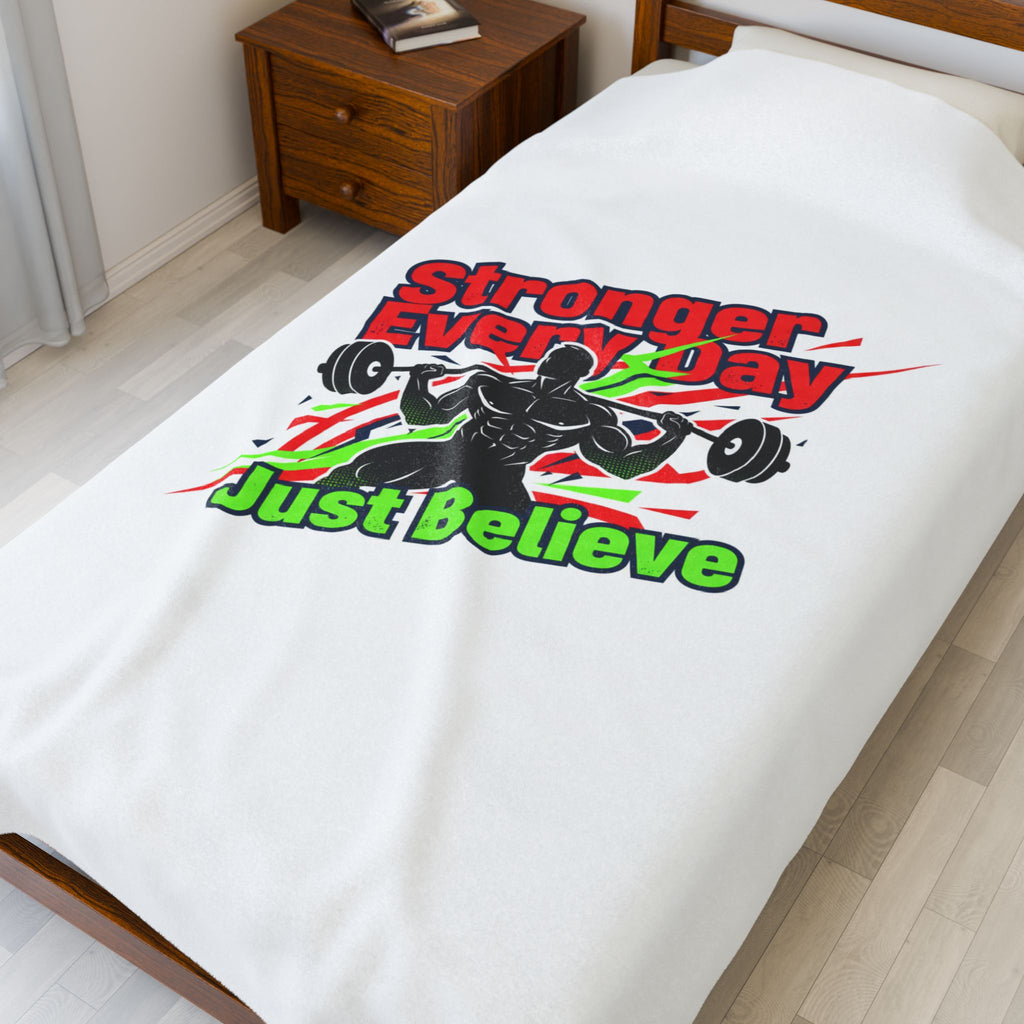 Stronger Every Day Velveteen Plush Blanket | fitness motivation, workout mantra