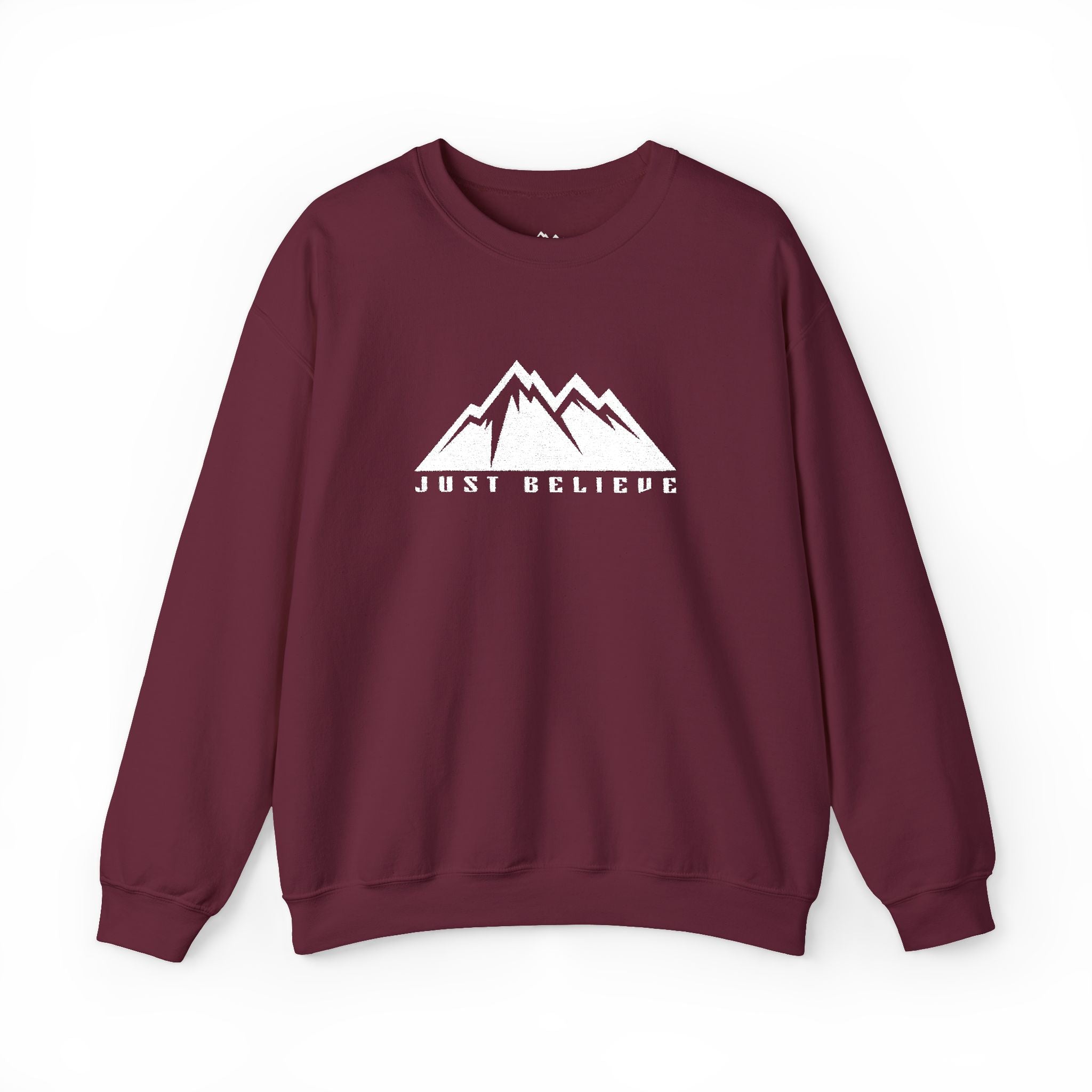 Just Believe Mountain Ridge Crewneck Sweatshirt — Adventure Graphic "Love Believe"
