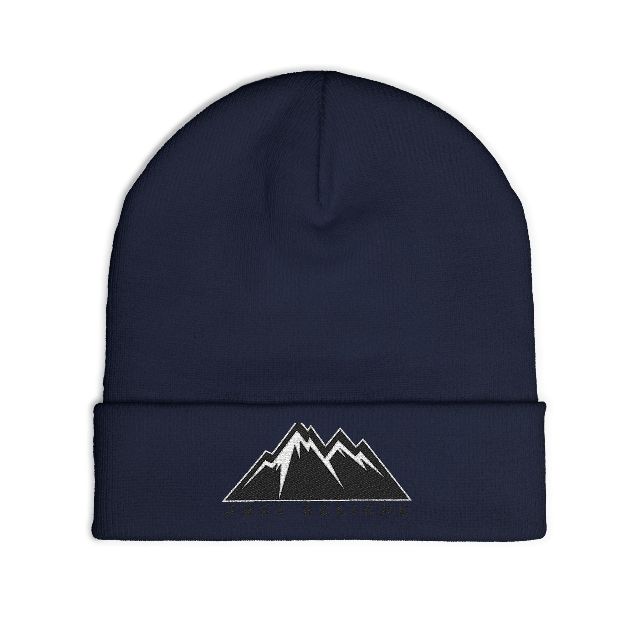 Beanie — Embroidered Mountain "Just Believe" Knit Cap