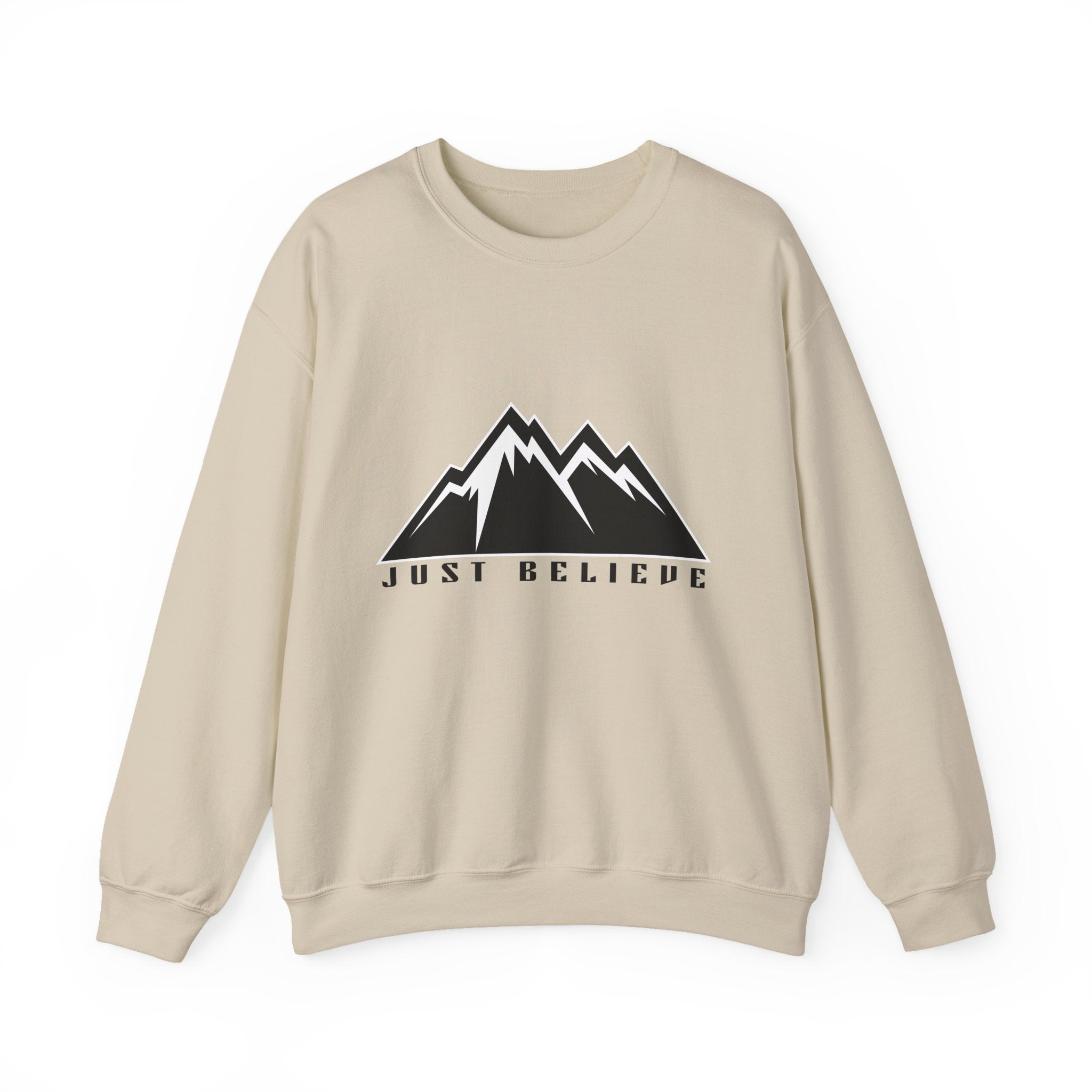 Just Believe Mountain Crewneck Sweatshirt — Inspirational Outdoor Graphic Sweatshirt