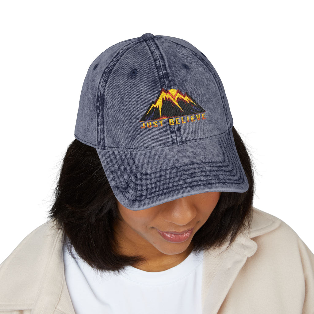 Just Believe Embroidered Vintage Mountain Cap — Red Dad Hat