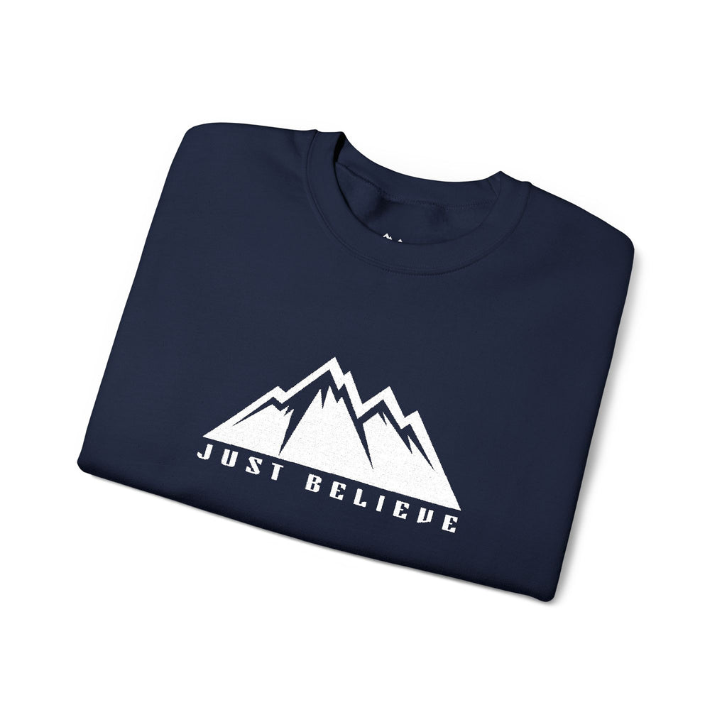 Just Believe Mountain Ridge Crewneck Sweatshirt — Adventure Graphic "Love Believe"