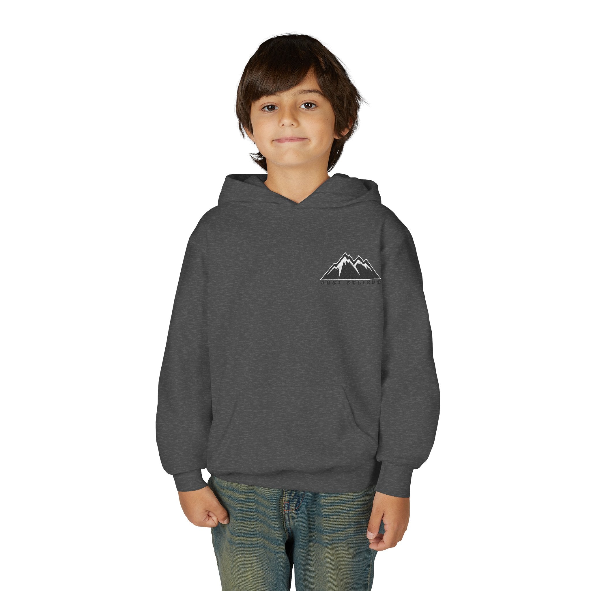 Youth Hoodie - Mountain Logo "Just Breathe" Minimal Outdoor Pullover