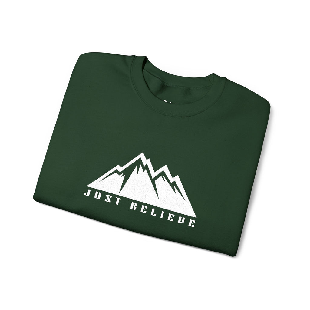 Just Believe Mountain Ridge Crewneck Sweatshirt — Adventure Graphic "Love Believe"