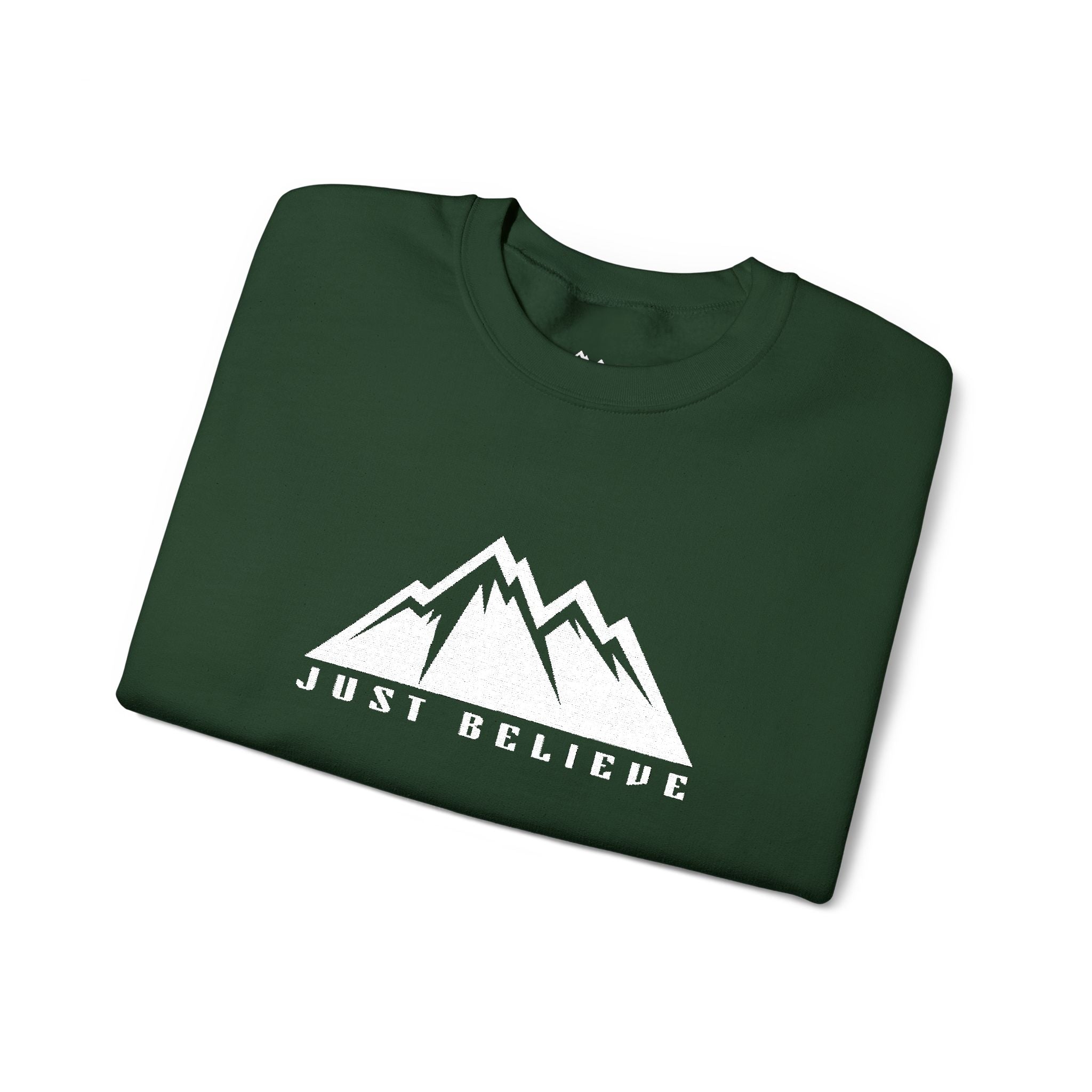 Just Believe Mountain Ridge Crewneck Sweatshirt — Adventure Graphic "Love Believe"