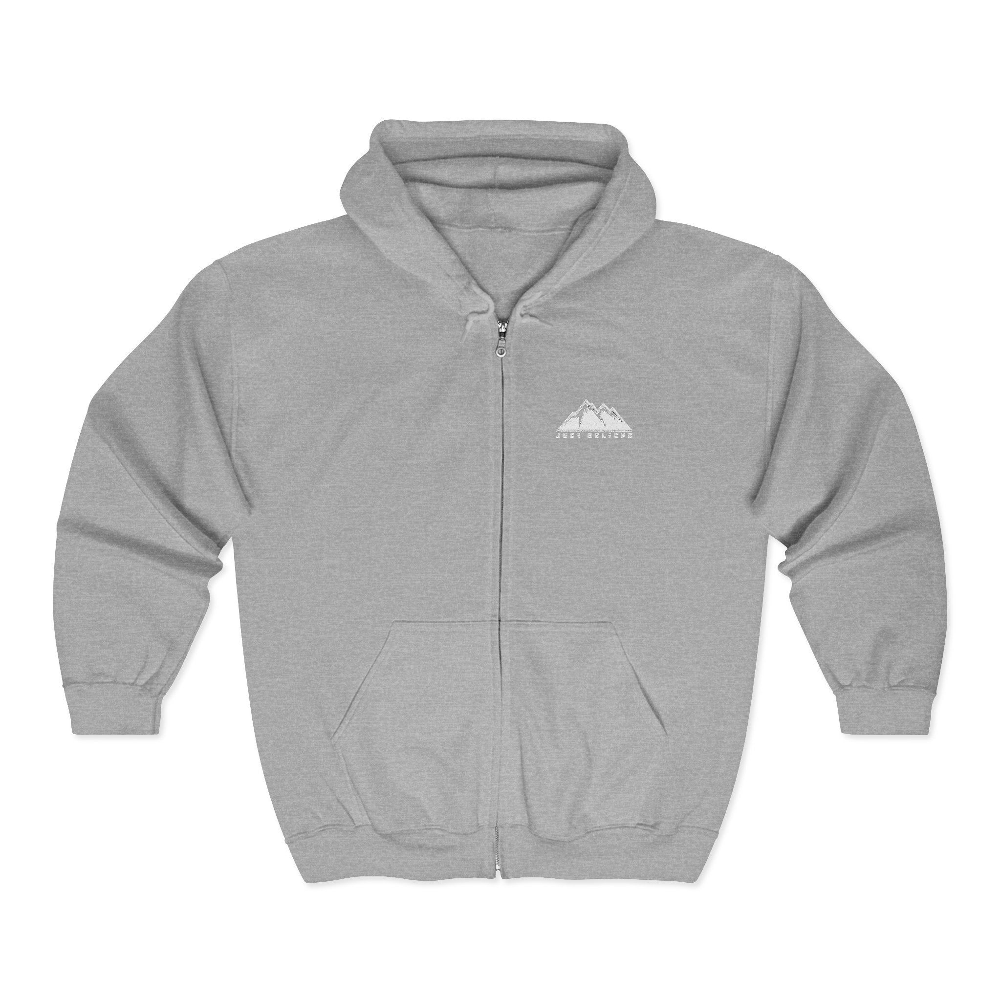 Just Believe Logo Zip Hoodie — Minimal  Range Full‑Zip Sweatshirt