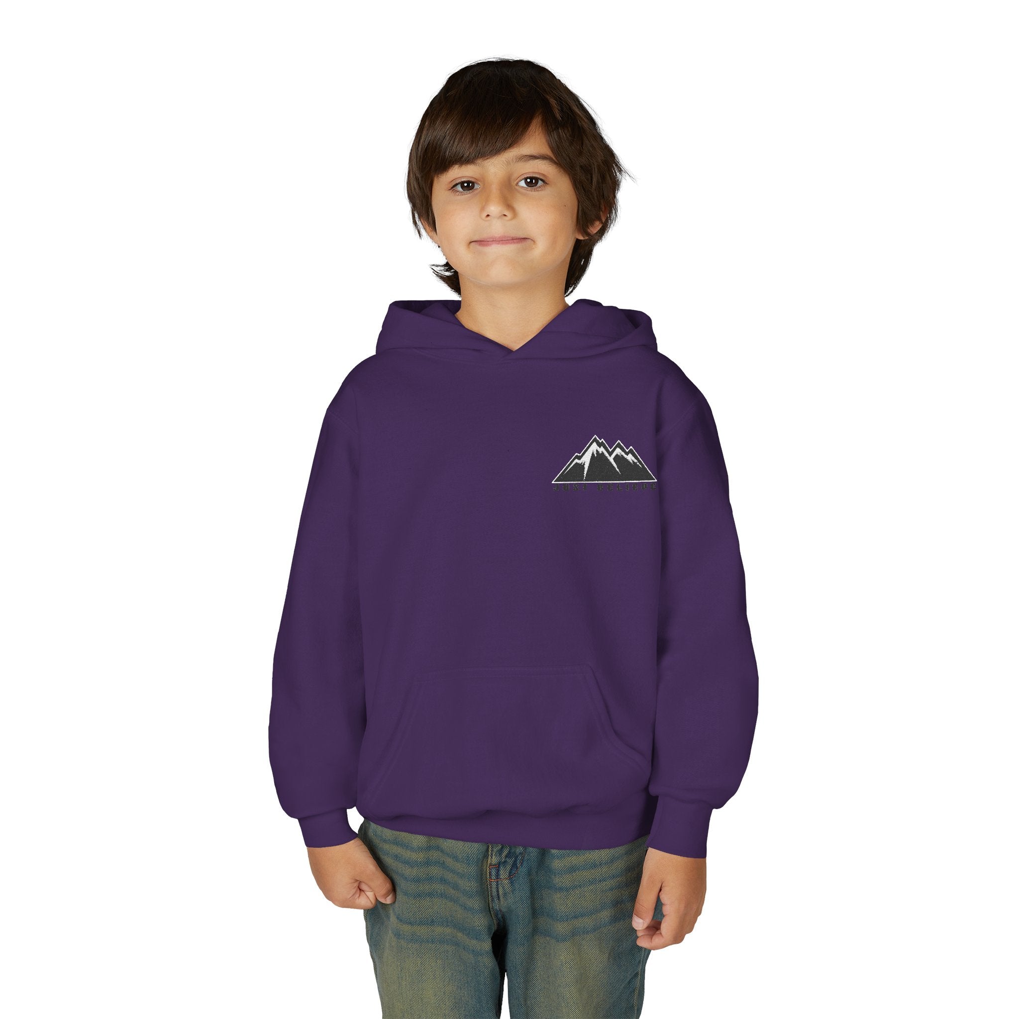 Youth Hoodie - Mountain Logo "Just Breathe" Minimal Outdoor Pullover
