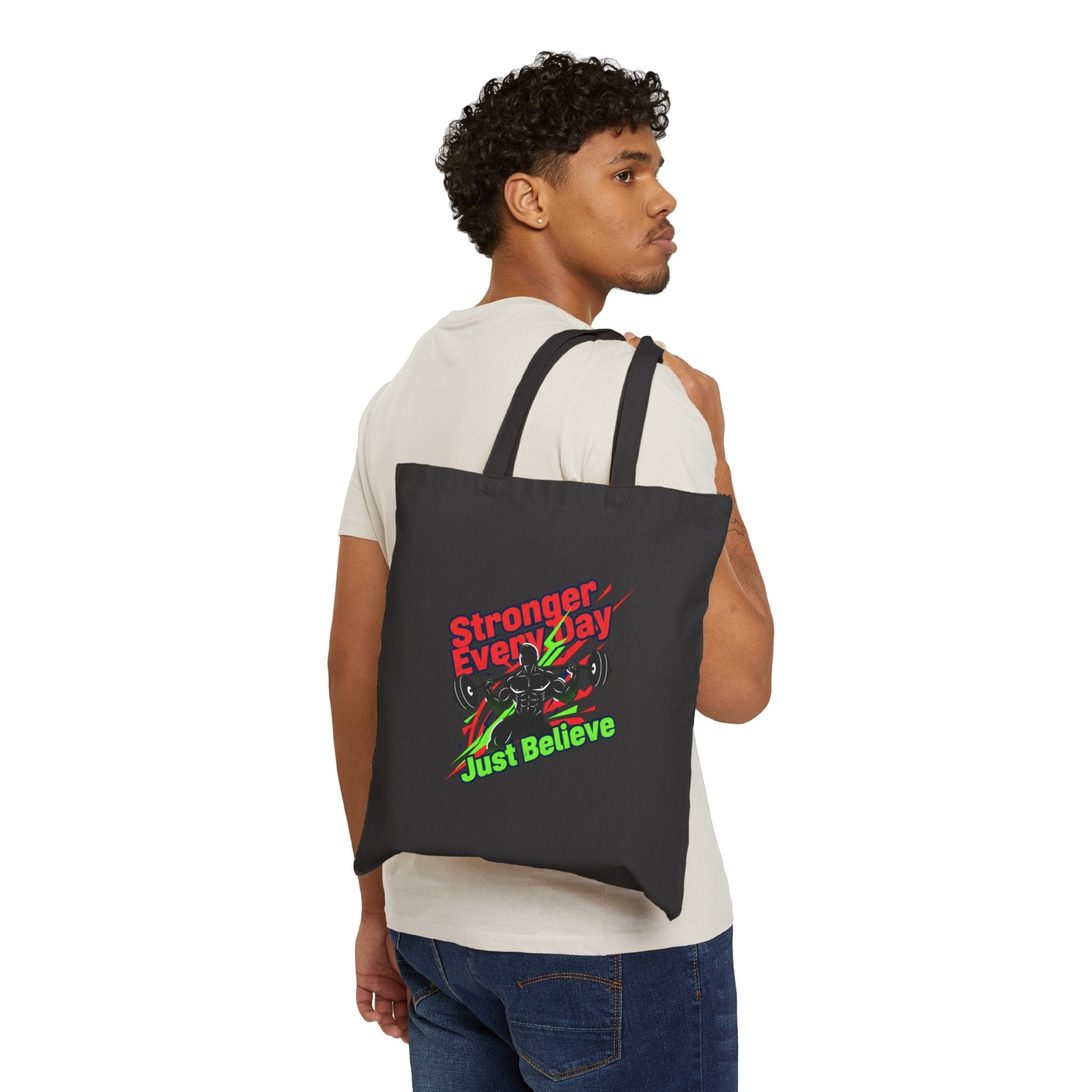 Just Believe Stronger Every Day Tote | gym motivation, workout bag
