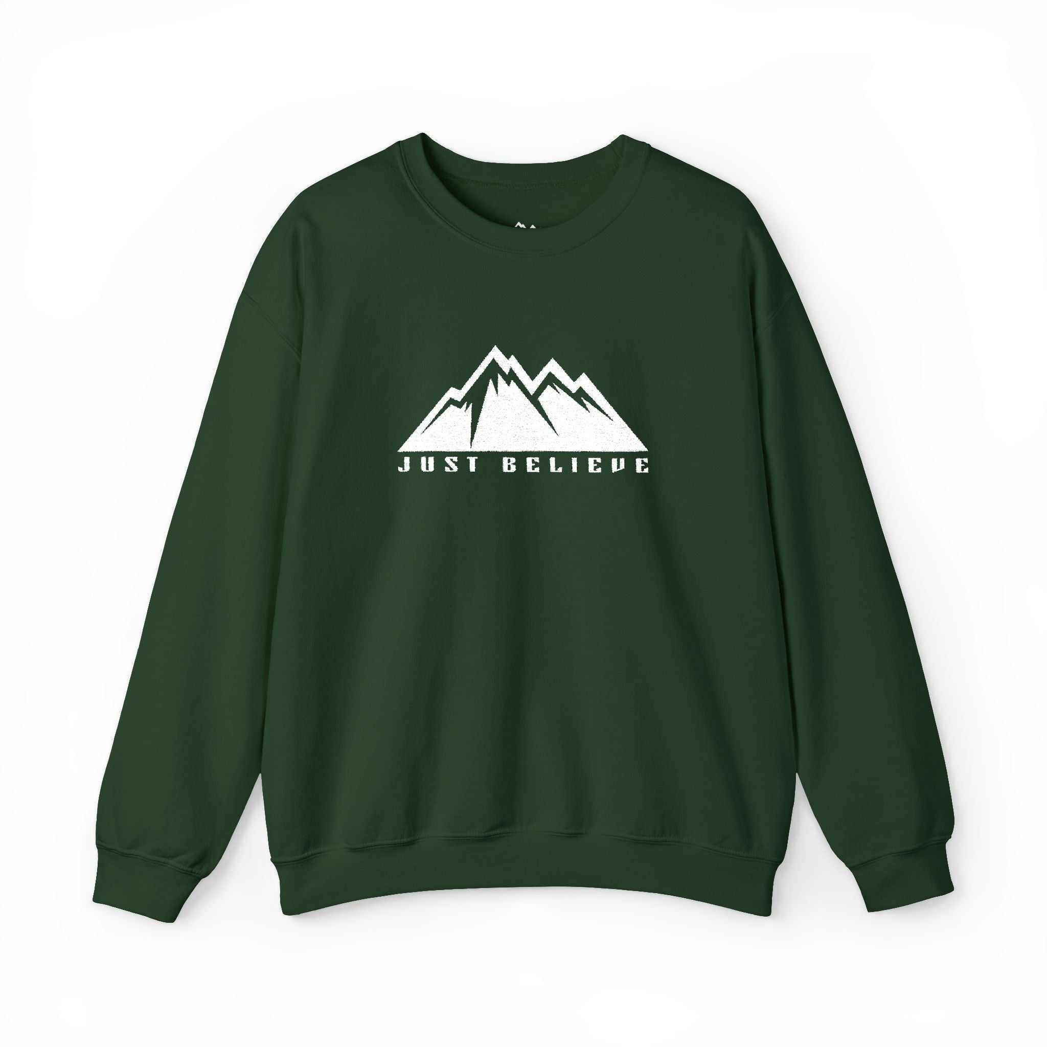 Just Believe Mountain Ridge Crewneck Sweatshirt — Adventure Graphic "Love Believe"